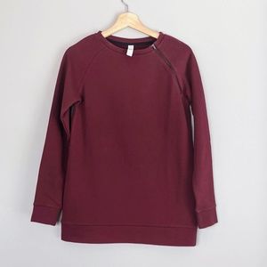 NWOT Lolë burgundy cotton blend crewneck sweatshirt with zipper, size XS